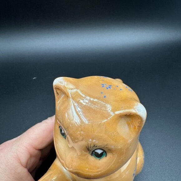 Vintage 1950s Lusterware lucky Orange Cat Teapot - Picture 7 of 11